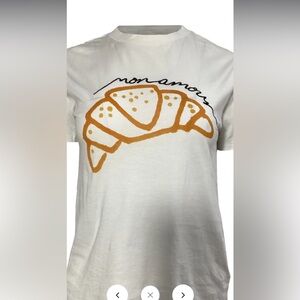 Ganni Moulin Croissant Mon amour Print T-shirt in White Cotton Ecru XS